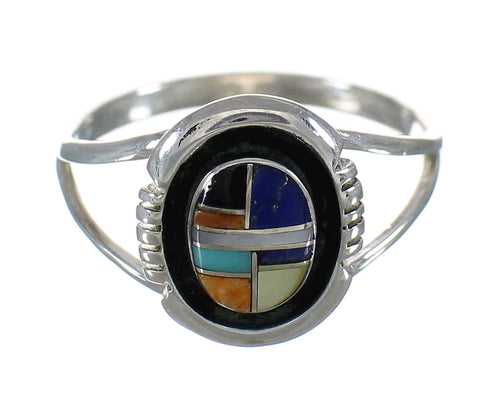 Multicolor Inlay Southwest Silver Ring Size 8 MX60824